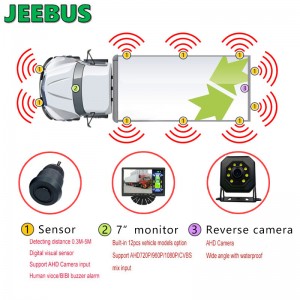 JEEBUS กล้องสำรองวิสัยทัศน์ระบบตรวจสอบเซ็นเซอร์ที่จอดรถอัลตราโซนิกจอแสดงผลเซ็นเซอร์ตรวจจับเรดาร์ดิจิตอล
